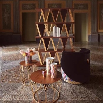 Versace Solid Wood Veneer Painting with Gold Foil Bookcase