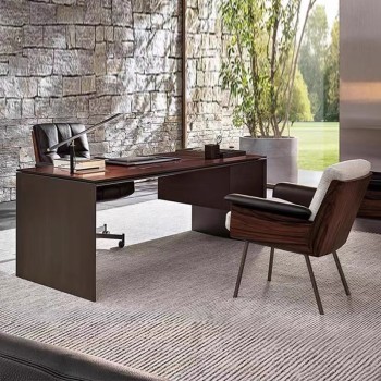 Minotti Solid Wood Rosewood Veneer Desk with Stainless