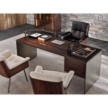 Minotti Solid Wood Rosewood Veneer Desk with Stainless