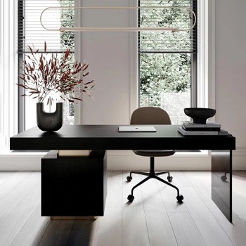Minotti Brand Desk Solid Wood Smoked Veneer & Stainless