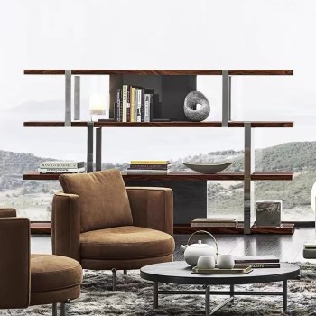 Minotti Brand Bookcase Solid Wood Smoked Veneer
