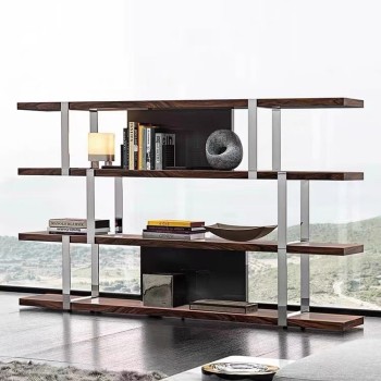 Minotti Brand Bookcase Solid Wood Smoked Veneer