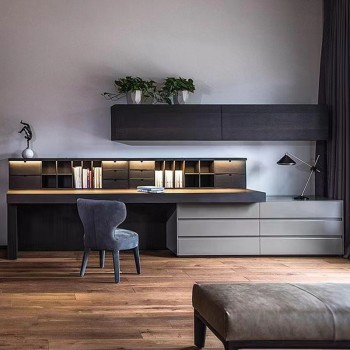 Poliform Desk with Solid Wood Smoked Veneer and Artistic