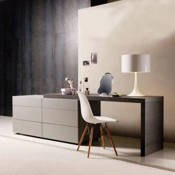 Poliform Desk with Solid Wood Smoked Veneer and Artistic