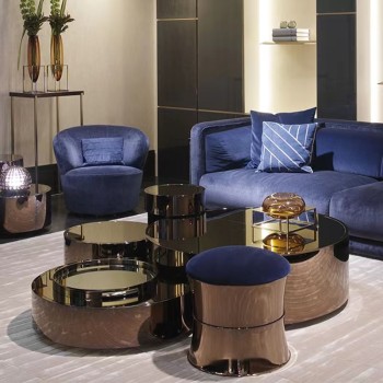 FENDI Tempered Glass Top Coffee Table Set with Wooden