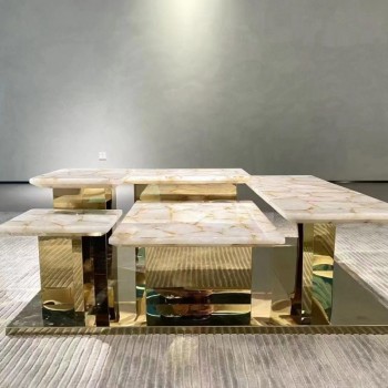 Visionnaire Coffee Table with Natural Marble Jazz White