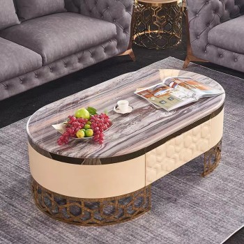 LONGHI Side Table with Natural Marble Jazz White Top