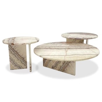 Baxter Coffee Table Set with Natural Marble Pink Top