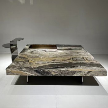 Minotti Square Coffee Table with Natural Marble Venetian