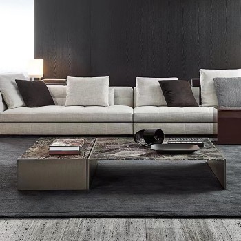 Minotti Marble Top with Stainless Steel Base Coffee Table