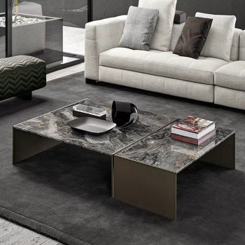 Minotti Marble Top with Stainless Steel Base Coffee Table