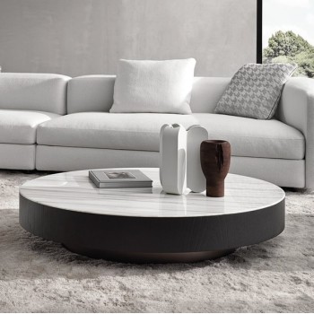 Minotti Natural Marble Jazz White Top Round Coffee Table