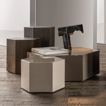 Minotti Coffee Table Set Smoked Wood Grain Solid Wood Legs