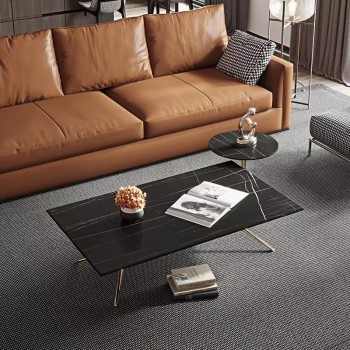 Poliform Round Coffee Table with Natural Marble Top