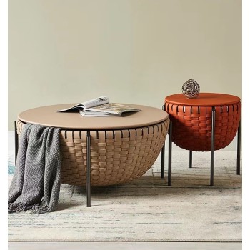 Poltrona Frau Round Coffee Table with Bycast Leather