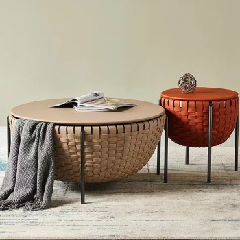 Poltrona Frau Round Coffee Table with Bycast Leather