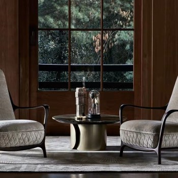 Opera Round Coffee Table with Marble Top and Stainless