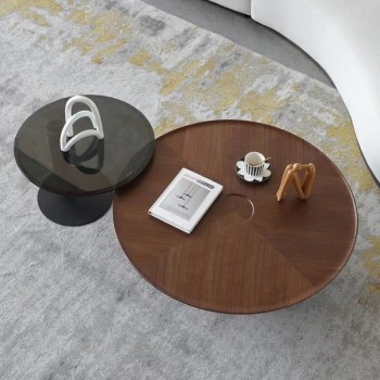 Vitra Brand Round Coffee Table Walnut Wood Grain Surface