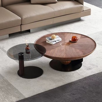 Vitra Brand Round Coffee Table Walnut Wood Grain Surface