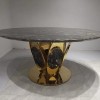 Visionnaire Round Dining Table in Blue Marble & Stainless
