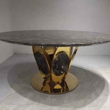Visionnaire Round Dining Table in Blue Marble & Stainless