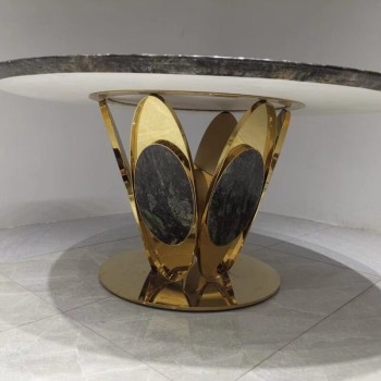 Visionnaire Round Dining Table in Blue Marble & Stainless