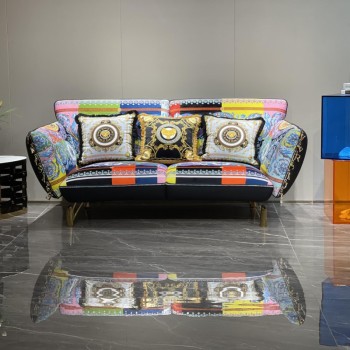 Versace Living Room Sofa Crafted with Fabric & Artificial