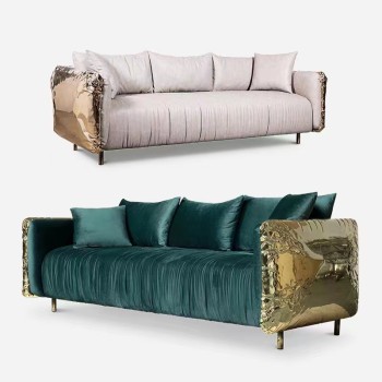 Boca Do Lobo Stainless Steel & Nubuck Fabirc Sofa Three
