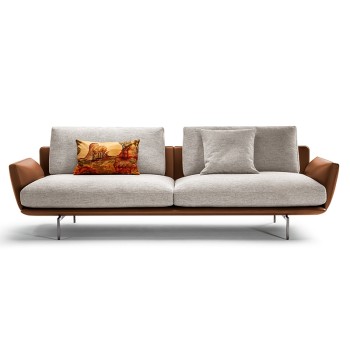 Poltrona Frau Fabric and Artificial Leather Corner Sofa