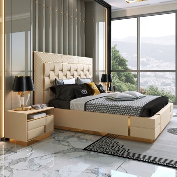 Visionnaire Bed Upholstered in Top Grain Cow Leather
